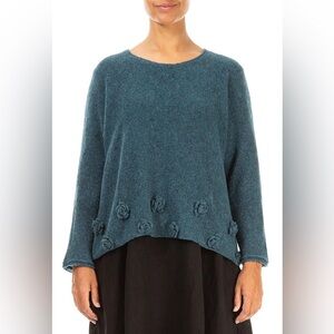 Grizas FLOWERS TEAL WOOL SWEATER Small